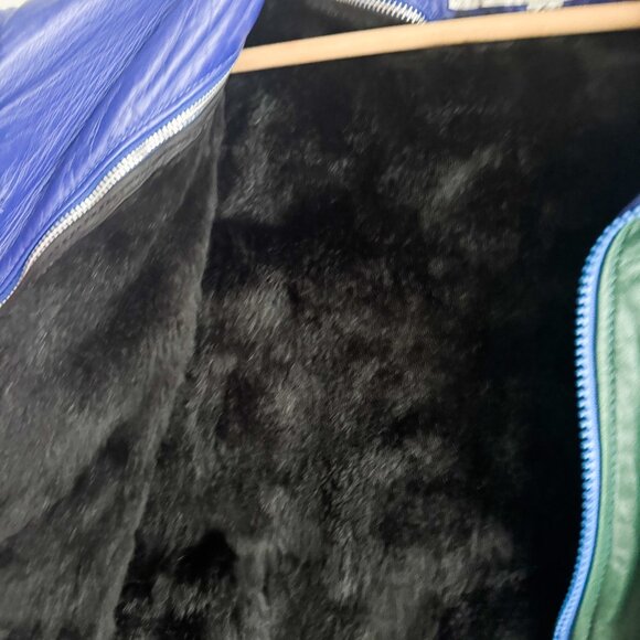 Pano Sereti Multicolor Green Blue Pink Bomber Jacket w Sheared Rabbit Liner S - Picture 5 of 8